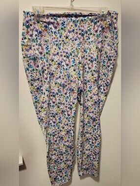 RBX Floral Cropped Active Leggings - Purple Multi